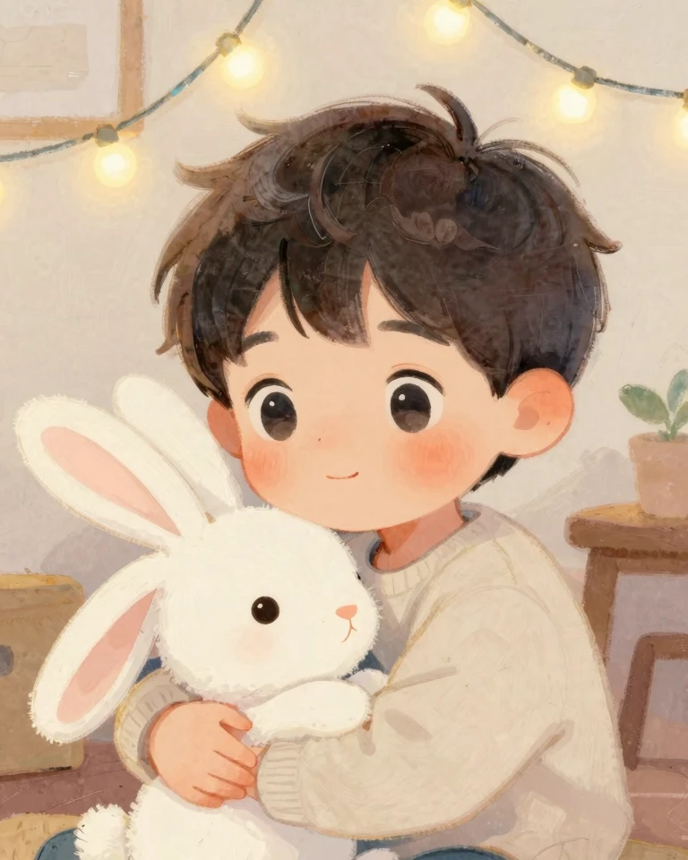 Whimsical Child Portrait with Plush Bunny