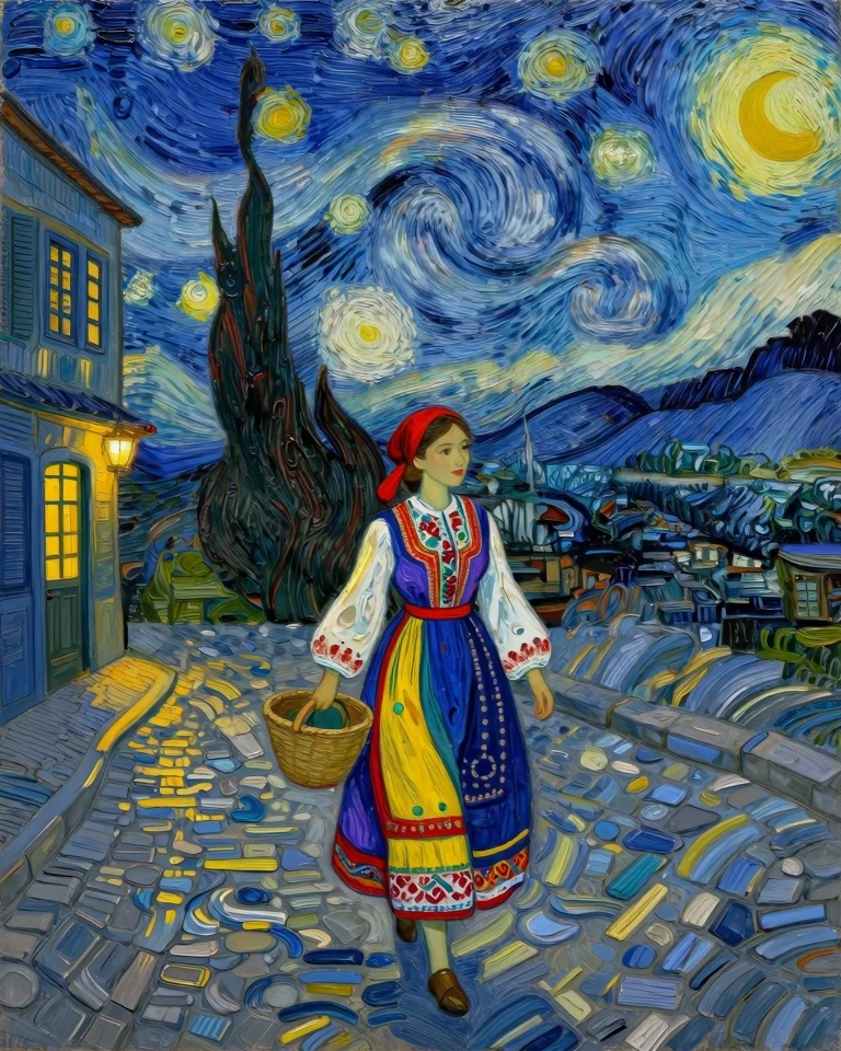 Van Gogh Inspired Eastern European Folk Art Nocturne