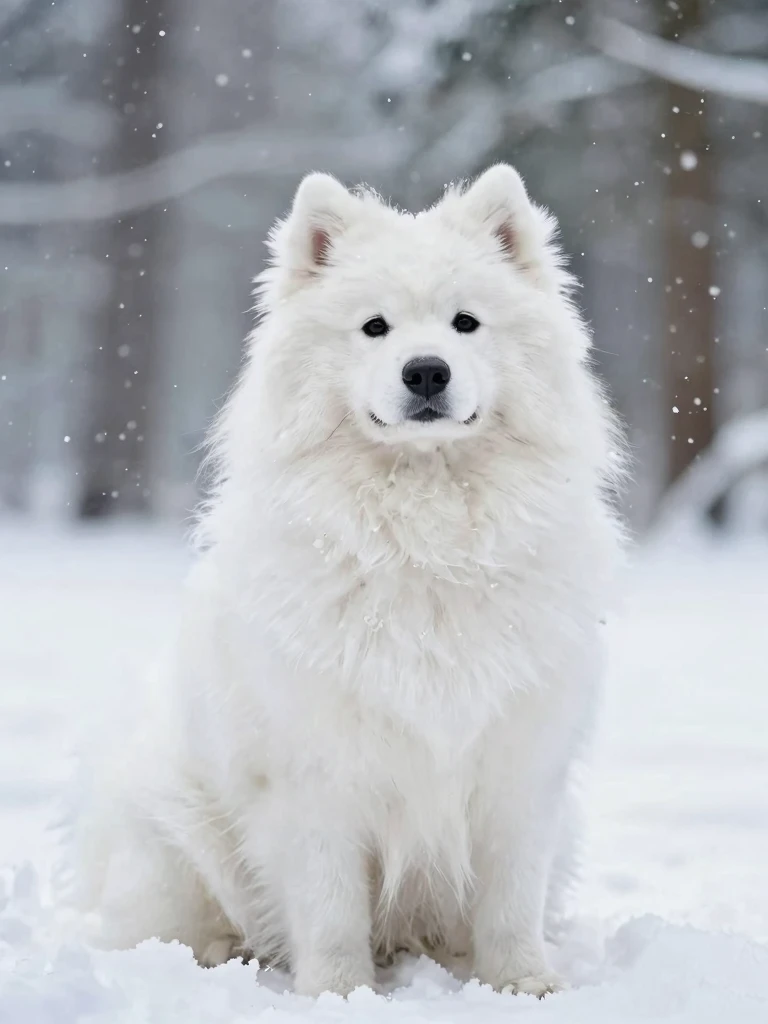 Samoyed Dog in Snow: Serene Winter Portrait