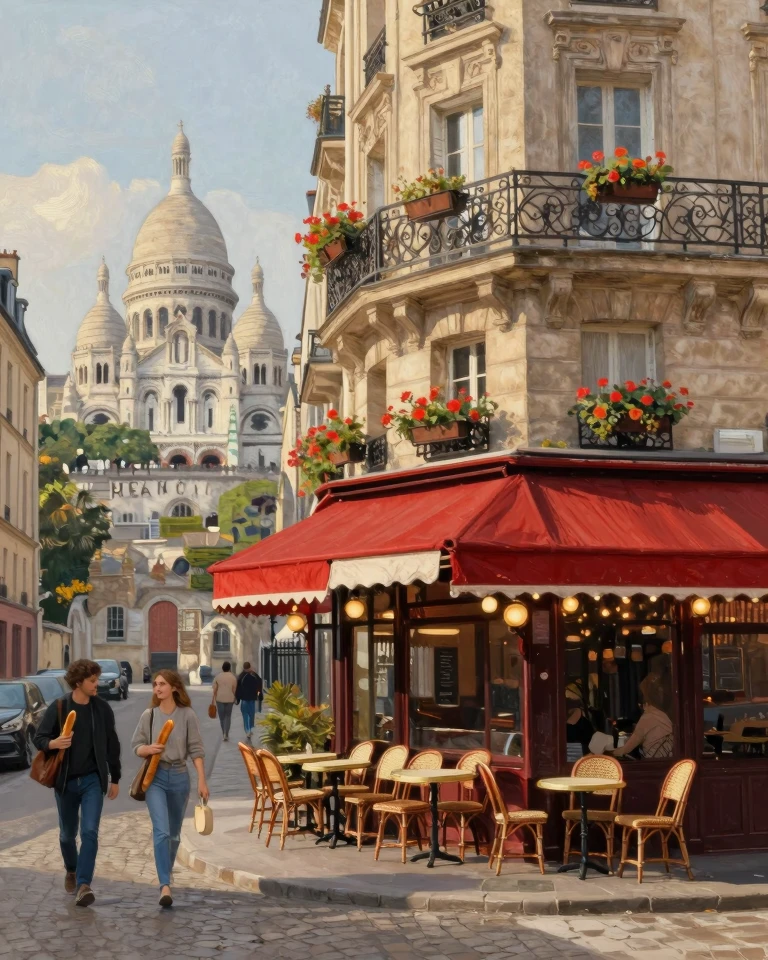 Romantic Montmartre Street Scene: Classic Parisian Charm