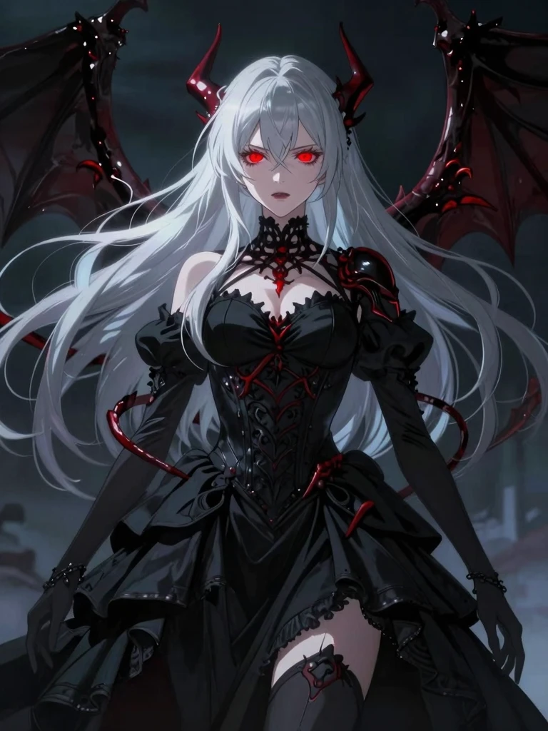 Demonic Anime Goddess: Silver Hair Meets Crimson Eyes