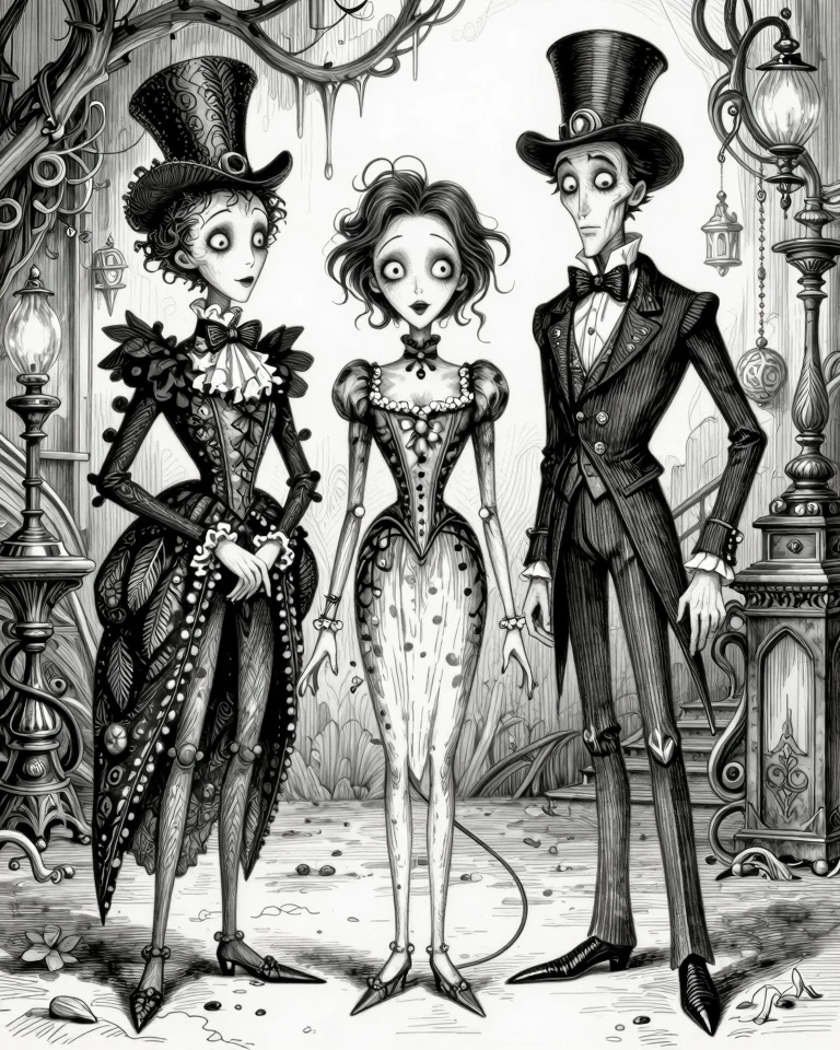 Dark Whimsy: A Haunting Blend of Gorey, Burton, and Ito