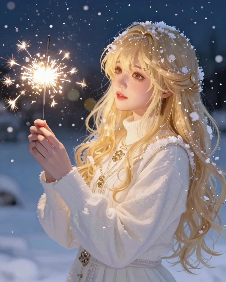 Magical Winter Nights: Enchanting Anime-Style Illustration