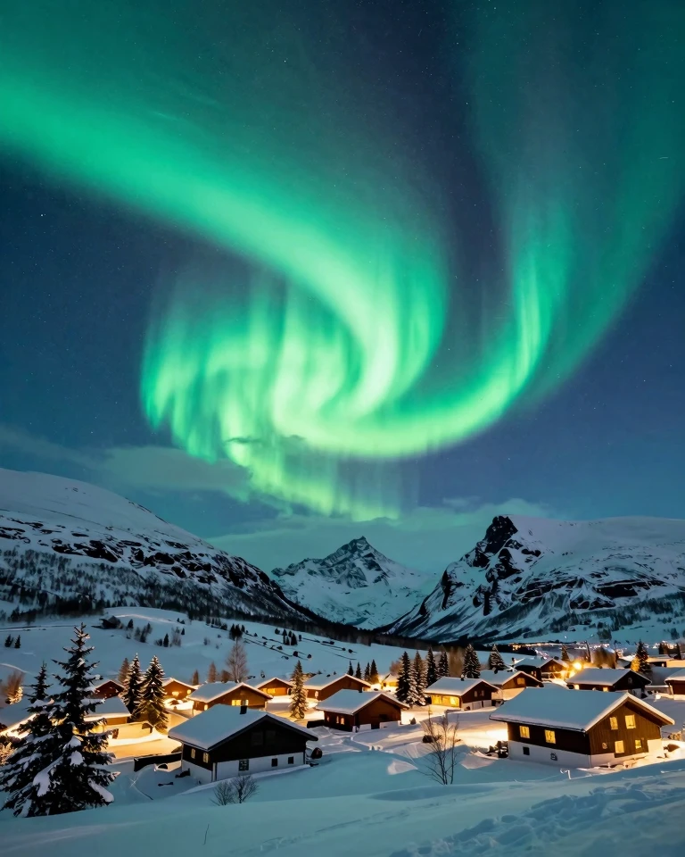 Aurora Borealis Winter Landscape: Magical Night Sky