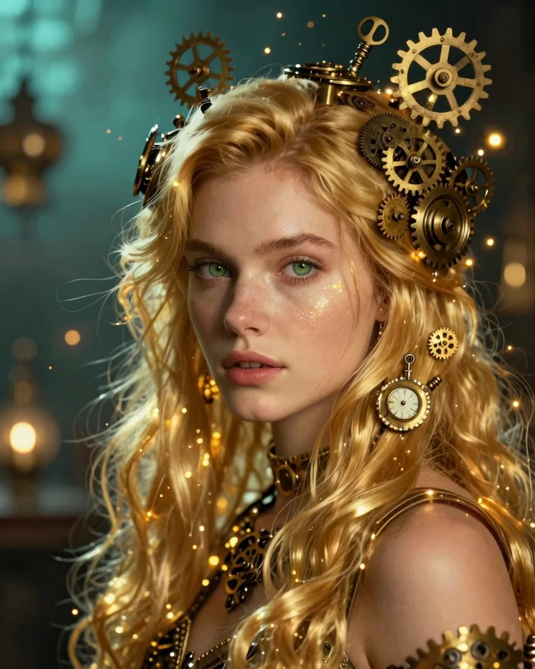 Steampunk Fantasy Portrait: Enchanted Golden Goddess