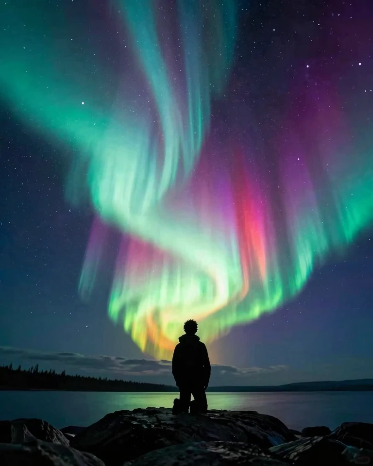 Northern Lights Aurora Borealis: Cosmic Waterfalls of Light