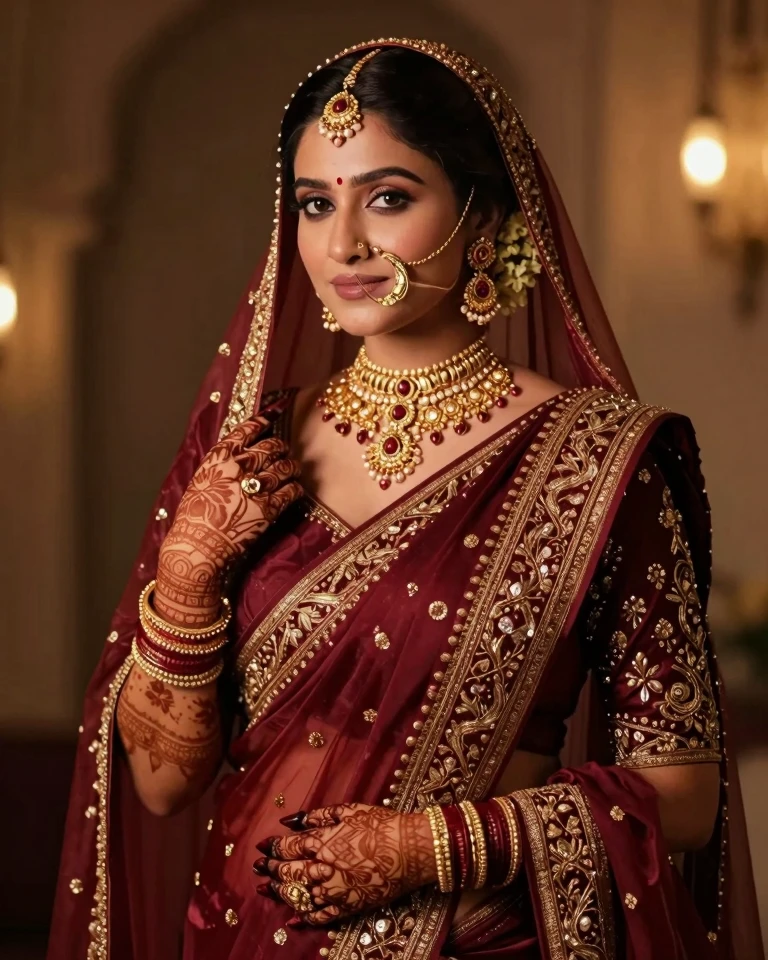 Bollywood-Inspired Bridal Portrait in Traditional Indian Attire
