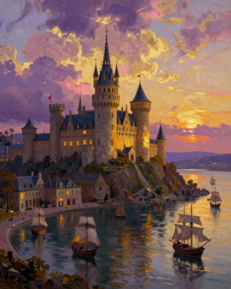 Mystical Fantasy Castle at Sunset