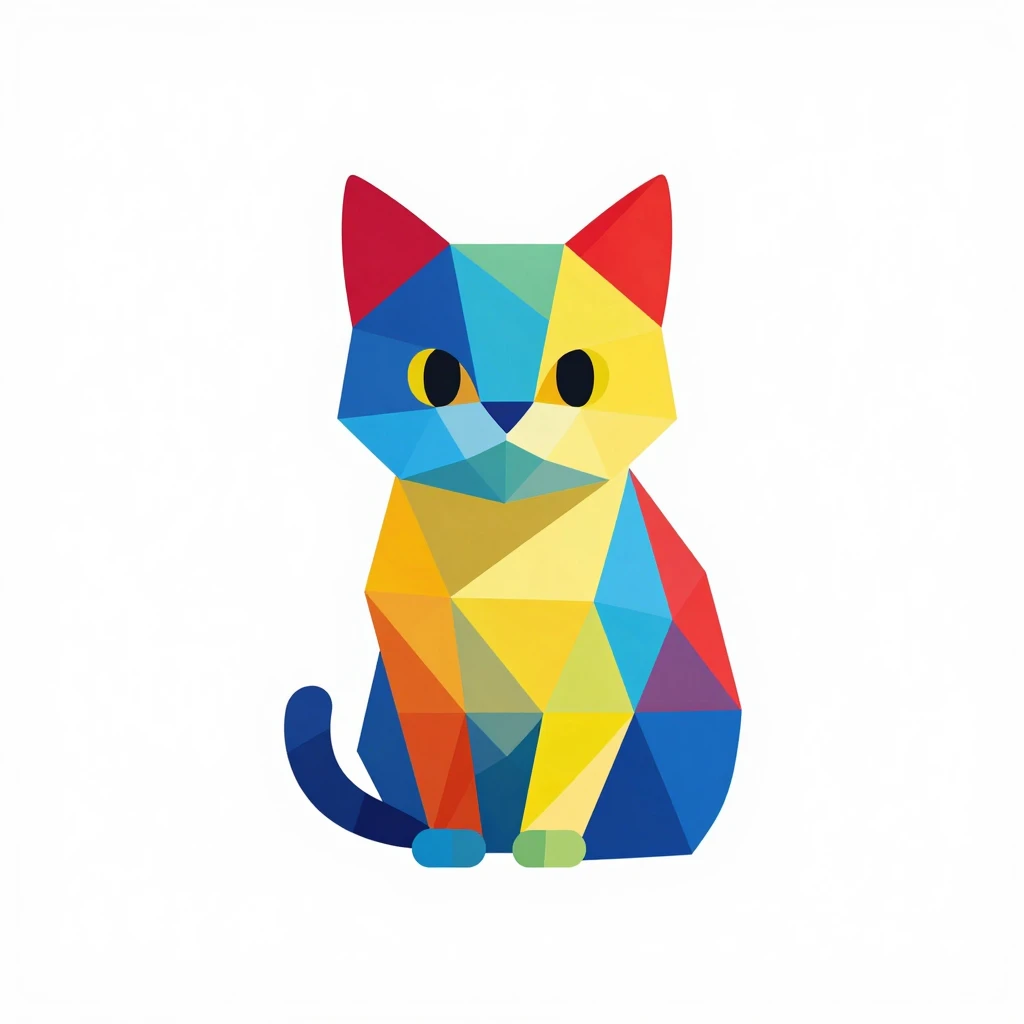 Vibrant Low-Poly Cat Design in Colorful Gradients
