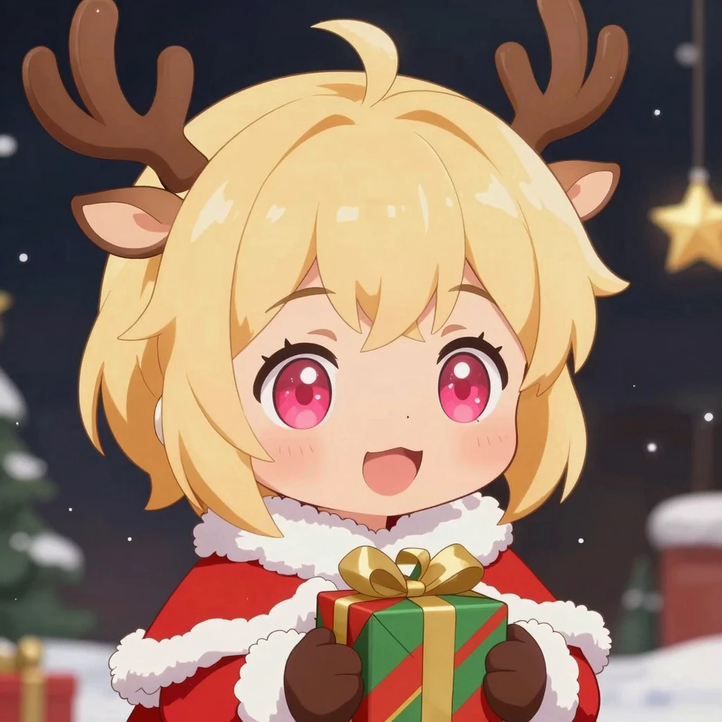 Blonde Anime Reindeer Girl in Santa Outfit