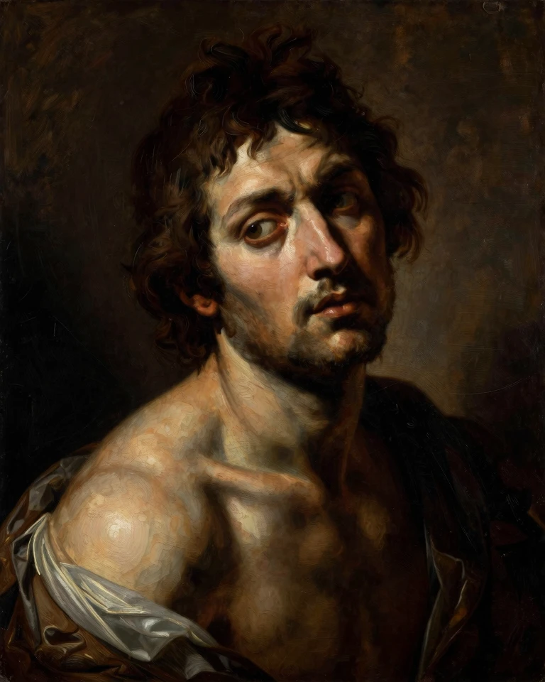 Dramatic Renaissance Portrait: Caravaggio-Inspired Chiaroscuro Masterpiece